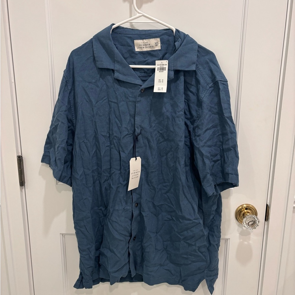 NWT Men Abercrombie and Fitch Summer Linen Blend Short Sleeve Button Down Shirt